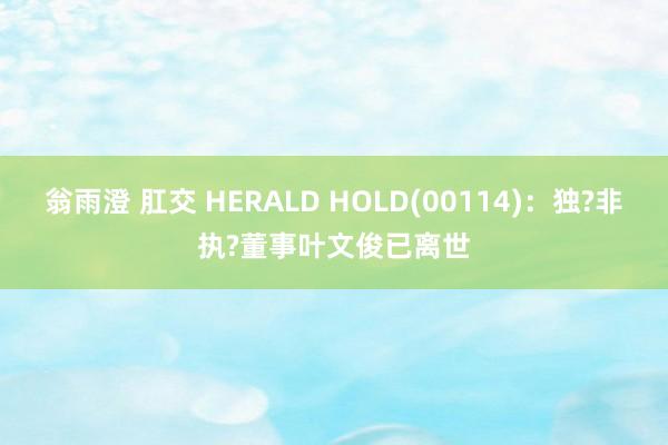 翁雨澄 肛交 HERALD HOLD(00114)：独?非执?董事叶文俊已离世